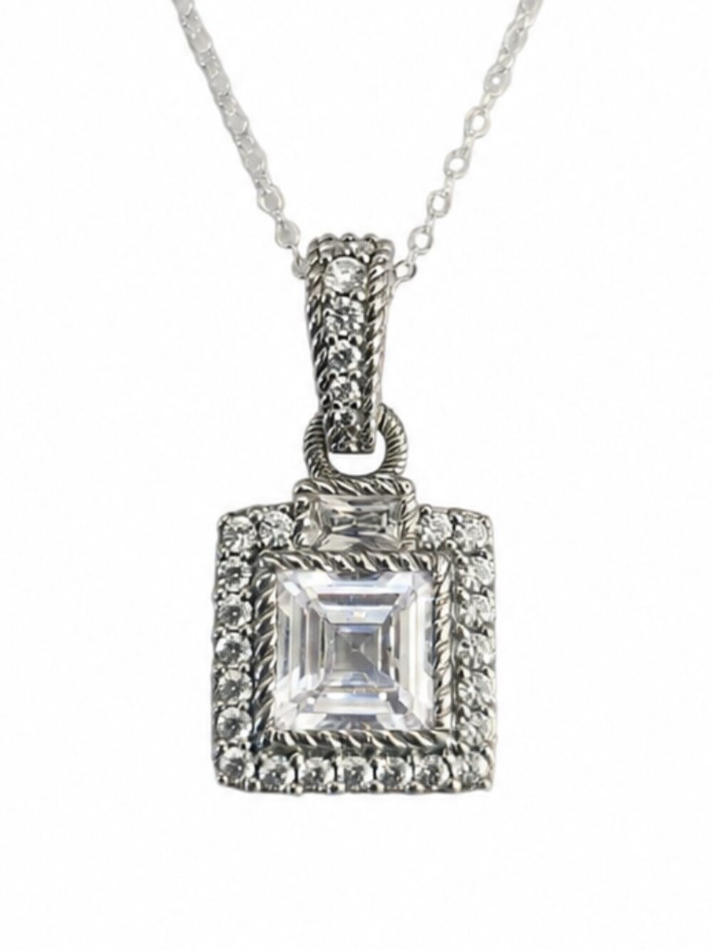 Judith Ripka Asscher Cut Diamonique Sterling Silver Pendant Necklace
